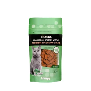 Snacks gato rellenos con salmón y malta Compy