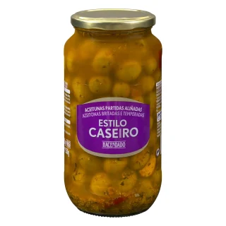Aceitunas verdes estilo casero partidas aliñadas