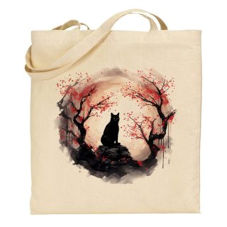 Bolsa de tela Tote bag Black cat – Sumi-E Japan trees