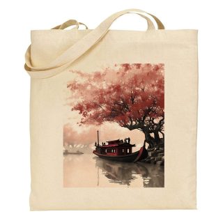 Bolsa de tela Tote bag China – Sumi-E tree lake art
