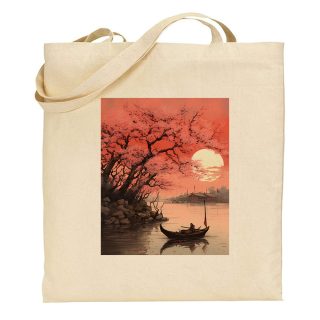 Bolsa de tela Tote bag China – Sumi-E tree lake boat art
