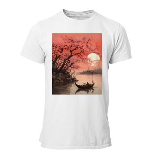 Camiseta Hombre China – Sumi-E tree lake boat art