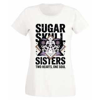 Camiseta Mujer Catrina – Sugar Skull Sisters Two Hearts, One Soul