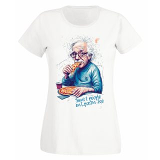 Camiseta Mujer Albert Einstein – Smart people eat pizza too