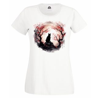 Camiseta Mujer Black cat – Sumi-E Japan trees