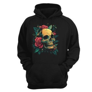 Sudadera con capucha Skull – Flowers and leaves art