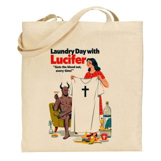 Bolsa de tela Tote bag Those wicked 50s – Laundry day with lucifer get the blood out every time