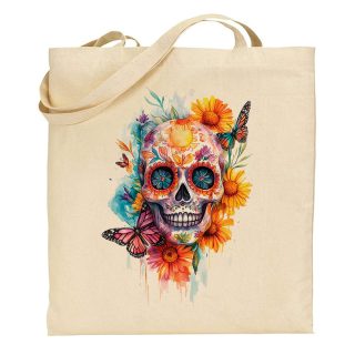 Bolsa de tela Tote bag Catrina – Sugar skull butterflies and flowers