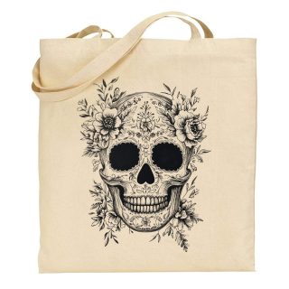 Bolsa de tela Tote bag Catrina – Sugar skull black and white ink