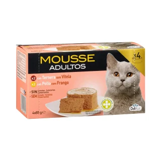Mousse con ternera y pollo gato adulto Delikuit